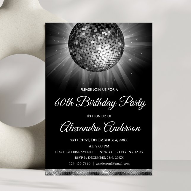 Invitación Silver 60th Birthday Party Silver Disco Ball (Subido por el creador)