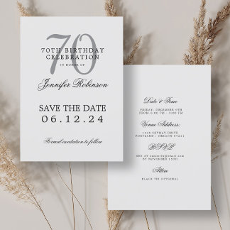 Invitación Silver 70 cumpleaños Guardar los detalles de fecha