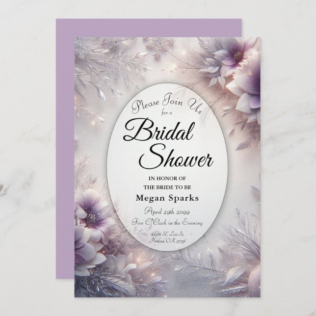 Invitación Silver and Soft Amethyst Winter Bridal Shower (Anverso / Reverso)