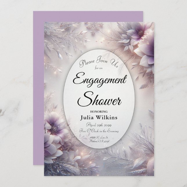 Invitación Silver and Soft Amethyst Winter Engagement Shower (Anverso / Reverso)