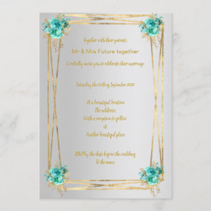 INVITACIÓN SILVER AQUA GOLD ELEGANT WEDDING INVITATION