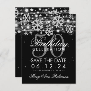 Invitación Silver Black 50th Birthday Save Date Winter