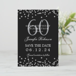 Invitación Silver Black 60th Birthday Save the Date and Detai