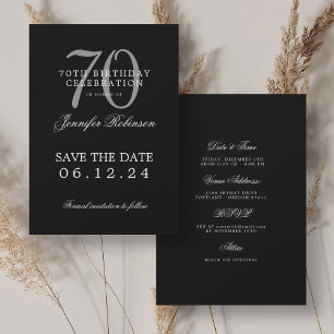 Invitación Silver Black 70th Birthday Save the Date Details