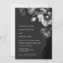 Silver Black And White Flowers Wedding Invitation
