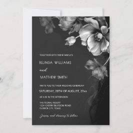 Invitación Silver Black And White Flowers Wedding Invitation