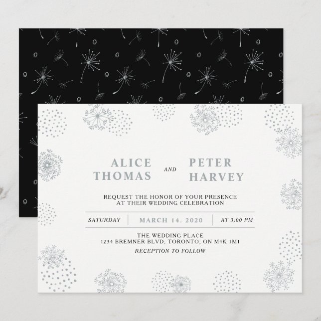 Invitación Silver & Black | Ceremonia de Boda Moderna Chic (Anverso / Reverso)