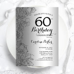 Invitación Silver Black Floral 60 cumpleaños<br><div class="desc">Invitación de fiesta de cumpleaños 60 de Silver Black Floral. Diseño moderno minimalista con acentos de dibujos botánicos y tipo de letra de guión tipográfico. Sencilla carta de invitación a la moda, perfecta para una elegante celebración de cumpleaños femenina. Se puede personalizar a cualquier edad. Invitaciones Zazzle impresas o una...</div>