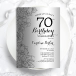 Invitación Silver Black Floral 70th Birthday Party<br><div class="desc">Invitación a la fiesta de cumpleaños 70 de Silver Black Floral. Diseño moderno minimalista con acentos de dibujos botánicos y tipo de letra de guión tipográfico. Sencilla carta de invitación a la moda, perfecta para una elegante celebración de cumpleaños femenina. Se puede personalizar a cualquier edad. Invitaciones Zazzle impresas o...</div>