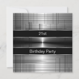 Invitación Silver Black Stripes Mans 21st Birthday Fiesta