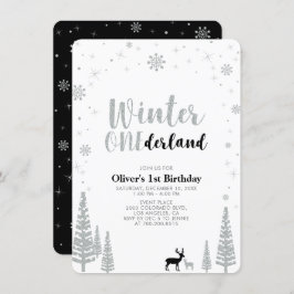 Invitación Silver, Black Winter onederland Primer fiesta de c