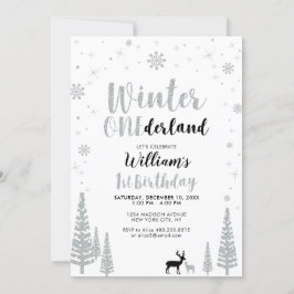 Invitación Silver, Black Winter onederland Primer fiesta de c