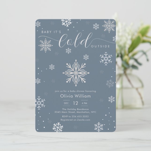 Invitación Silver Blue Magical Winter Snowflake Baby Shower  (Anverso de pie)