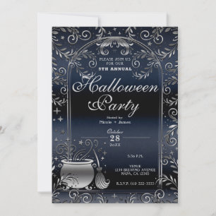 Invitación Silver Blue Witchen Magic Whimsical Halloween Part