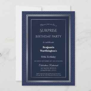 Invitación Silver Border Blue Surprise Fiesta del 60 cumpleañ