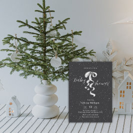 Invitación Silver Bow Winter Snow Dark Grey Baby Shower