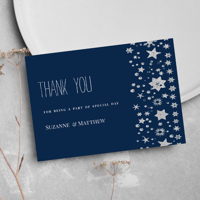 Invitación Silver Chirstmas Feria de invierno Gracias (Silver Chirstmas fairy light winter Thank You)