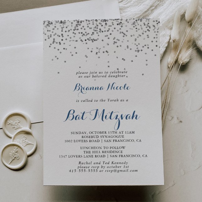 Invitación Silver Confetti Minimalista Bat Mitzvah (Subido por el creador)