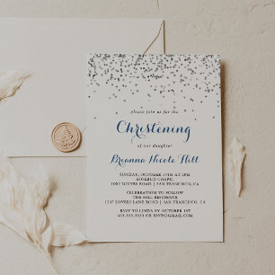 Invitación Silver Confetti Minimalista Christening
