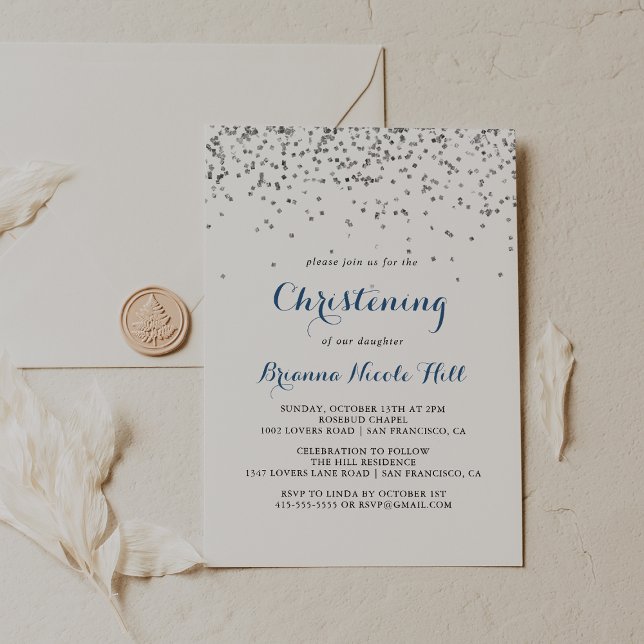 Invitación Silver Confetti Minimalista Christening (Subido por el creador)