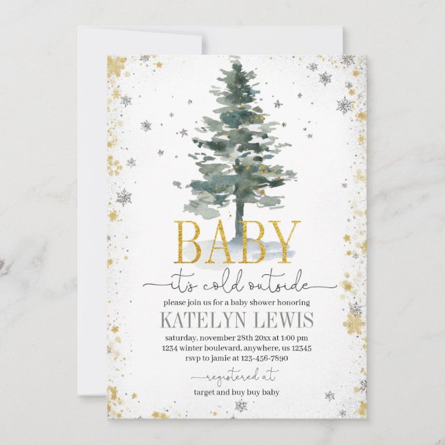 Invitación Silver de Baby Shower para árbol de Nav (Anverso)