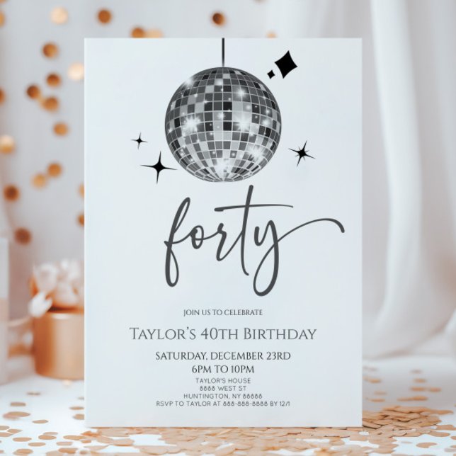 Invitación Silver Disco Ball 40.º Fiesta de cumpleaños (Subido por el creador)