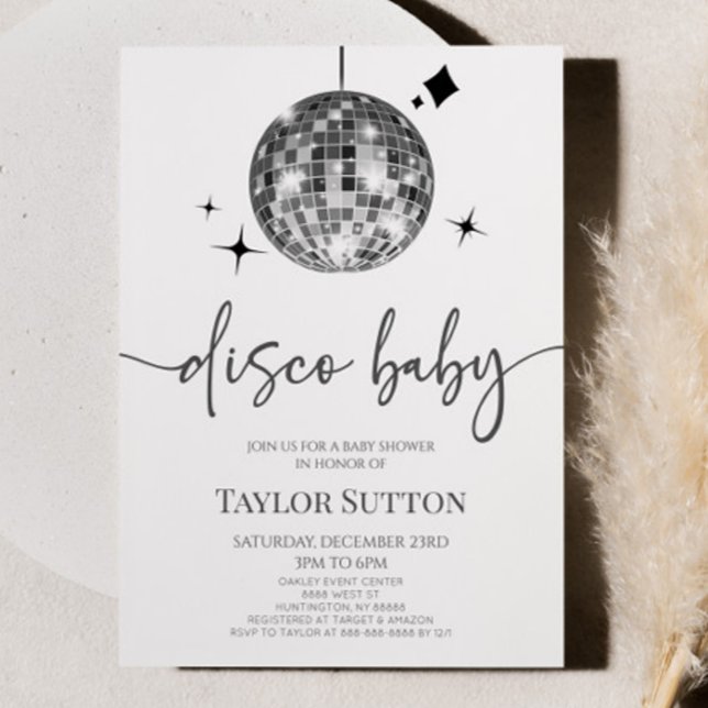 Invitación Silver Disco Ball Disco Baby Shower (Subido por el creador)
