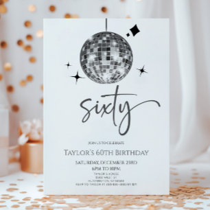 Invitación Silver Disco Ball Fiesta 60 de cumpleaños