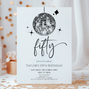 Invitación Silver Disco Ball Fiesta del 50 aniversario
