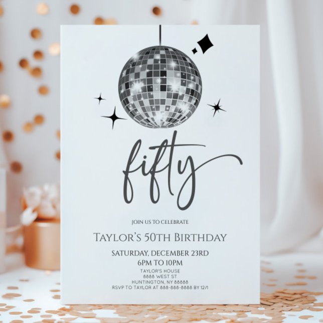 Invitación Silver Disco Ball Fiesta del 50 aniversario (Subido por el creador)