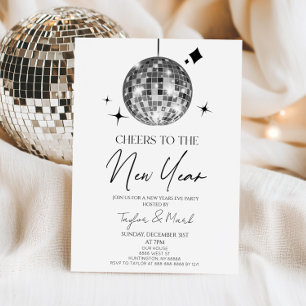 Invitación Silver Disco Ball Saluda al Fiesta de Nochevieja d