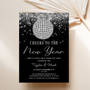 Invitación Silver Disco Ball Saluda al Fiesta de Nochevieja d