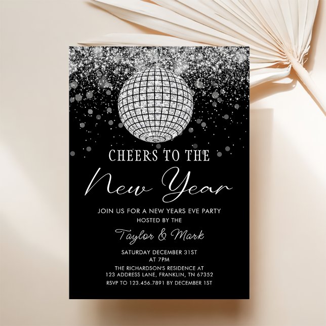 Invitación Silver Disco Ball Saluda al Fiesta de Nochevieja d (Subido por el creador)