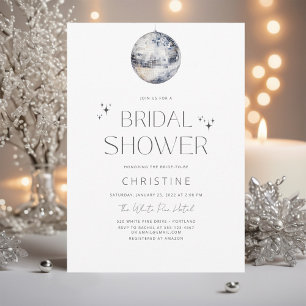 Invitación Silver Disco Ball Sparkle Bridal Shower