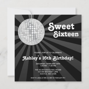 Invitación Silver Disco Ball Sweet 16 Cumpleaños