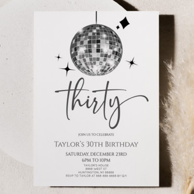 Invitación Silver Disco Ball Treinta y Treinta Fiesta de cump (Subido por el creador)
