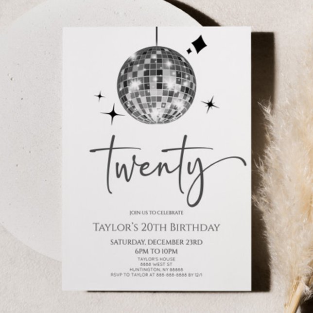 Invitación Silver Disco Ball Veinte cumpleaños (Subido por el creador)