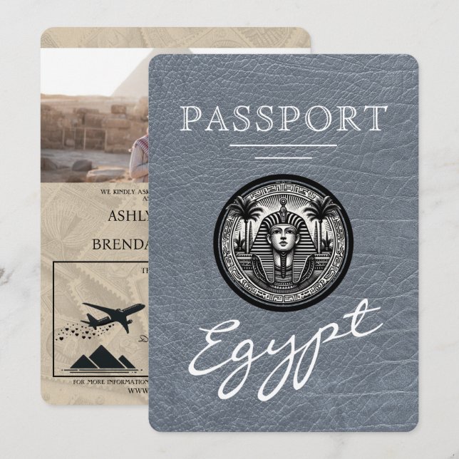 Invitación Silver Egypt Passport Wedding Invitation (Anverso / Reverso)