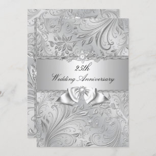 Invitación Silver Floral & Bow 25º Aniversario Boda