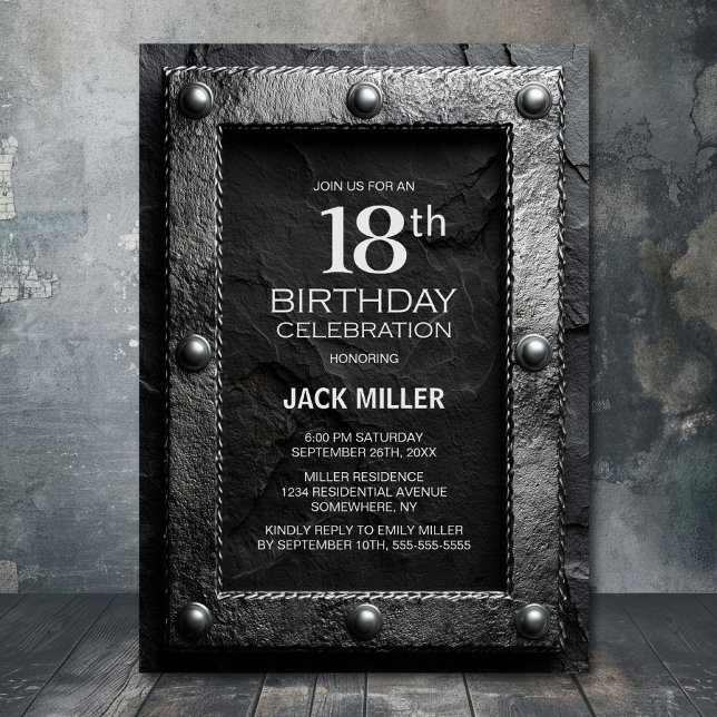 Invitación Silver Frame Black Slate 18th Birthday Party (Subido por el creador)