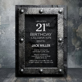 Invitación Silver Frame Black Slate 21st Birthday Party