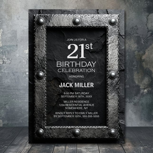 Invitación Silver Frame Black Slate 21st Birthday Party (Subido por el creador)