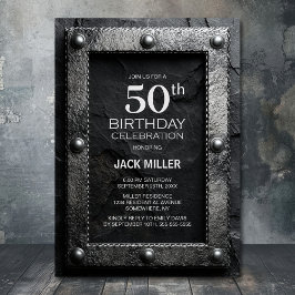 Invitación Silver Frame Black Slate 50th Birthday Party