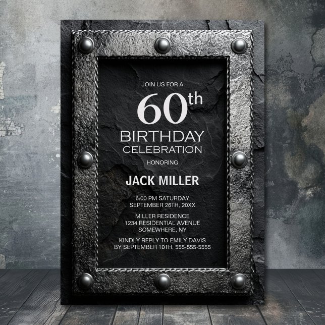 Invitación Silver Frame Black Slate 60th Birthday Party (Subido por el creador)