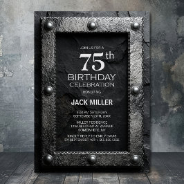 Invitación Silver Frame Black Slate 75th Birthday Party