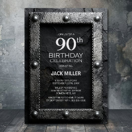 Invitación Silver Frame Black Slate 90th Birthday Party