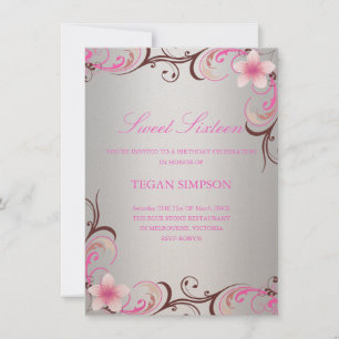 Invitación Silver Frangipani Sweet Sixteen Birthday Invite