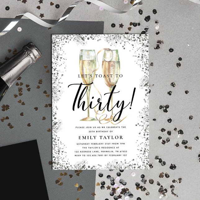 Invitación Silver Glitter 30th Birthday Party (Subido por el creador)
