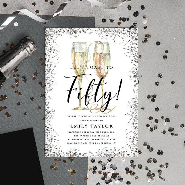 Invitación Silver Glitter 50th Birthday Party (Subido por el creador)