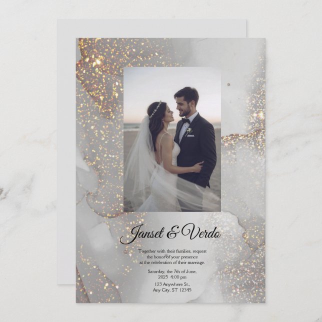 Invitación Silver Glitter Bride and Groom Wedding Invitation (Anverso / Reverso)
